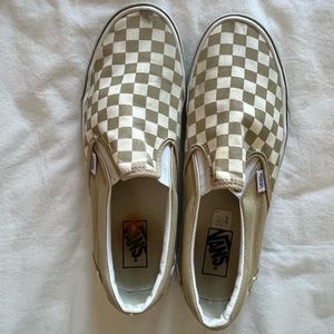 Vans Classic Beige/Tan Checkerboard Slip On Sneakers - Adult Mens Size 10.5